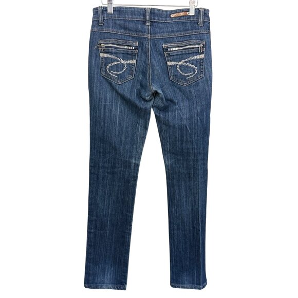 Girl Vivi Womens Medium Distressed Skinny Jeans Back Pockets Embroidered - Picture 2 of 6